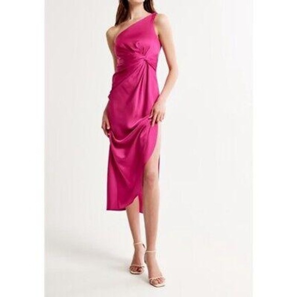 Abercrombie & Fitch One Shoulder Dress Knot Front Party Cocktail Fuchsia M‎ - Picture 1 of 15